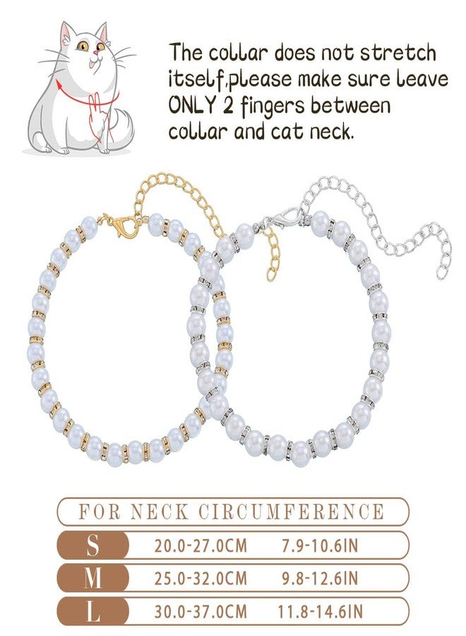 Campsis 2 Pack Rhinestone Cat Necklace Collar Pearl Cat Collars with Extension Chain Kitten Necklace Collar for Girl Cats (M=9.8-12.6inch) - Image 3
